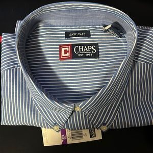 Chaps XXL Button Up Dress Shirt - Blue Strips on White